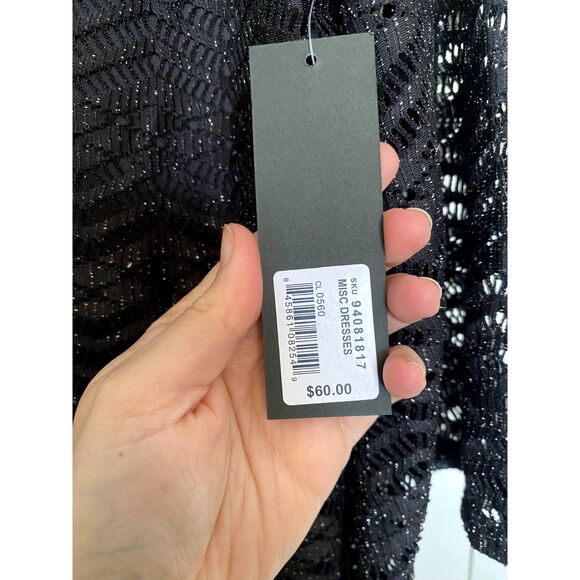 GNU NWT Black Sparkle Fringe Crochet Shift Dress, Size Medium, MSRP $60 - Picture 4 of 9